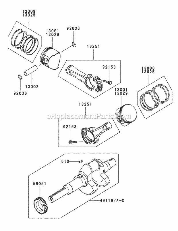 Fd791d-Cs05 Piston & Crankcase Diagram and Parts List for M60-KW 53AJ8CT6050 Cub Cadet Sprayer